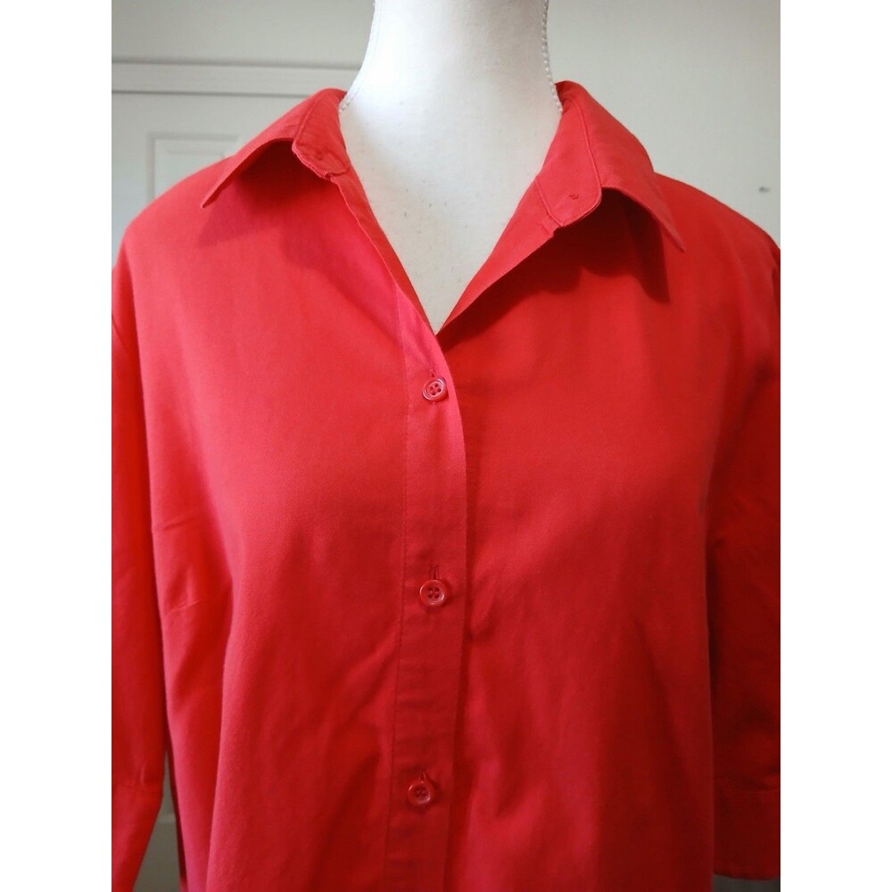 Chico’s‎ Red Lace Up Back Button Front Blouse Short Sleeve Tunic Size 2 Large - Picture 7 of 15